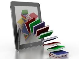Image of books falling out of a tablet